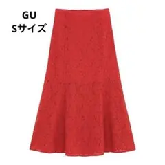 【GU】レース フレアスカート 赤