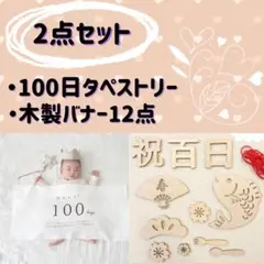2点　ニューボーンフォト　100日祝い　セルフ撮影　タペストリー　木製バナー