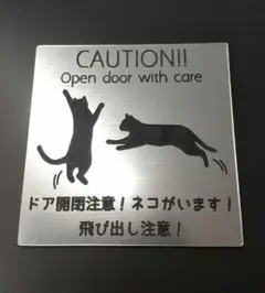 アクリル製 ポストプレート 玄関 5cm×5cm 猫がいます 飛び出し注意