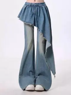 新品 レディース アシンメトリー デニムパンツ【716】