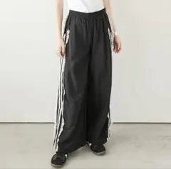 AMELY サイドライン トラックパンツ ワイドパンツ　ブラック