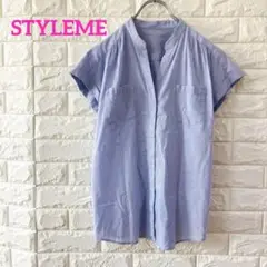 STYLEME スタイルミー ストライプ半袖ブラウス カジュアル スキッパー