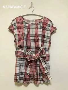NARACAMICIE リボン付きノースリーブチェックブラウス L〜LL