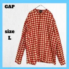 ＊GAPギャップ シャツ ブラウス チェック柄 ノーカラー 長袖 赤×白 L