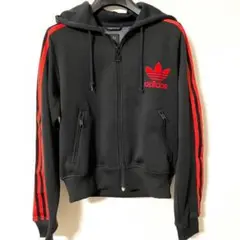 adidas トラックジャケット パーカー ブラック レッド トレフォイル