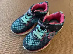【美品】Skechers キッズ スニーカー 青・ピンク チェック柄　13センチ