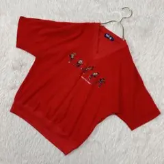Felina Vネックカットソー レッド フリー タオル地