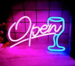 ネオン「Open」サイン　ピンク・青