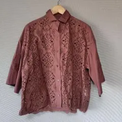 ティッカ TICCA ブラウン シャツ レース 刺繍