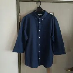 BACK＆FORTHダークブルー ボタンダウンシャツ七分袖