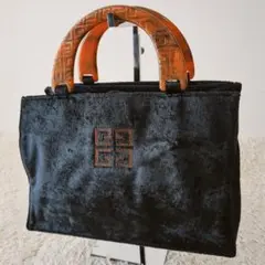 ジバンシー★美品★ハンドバッグ★ベロア生地×鼈甲ハンドル★4Gロゴ★ブラック