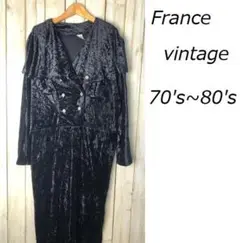 フレンチヴィンテージ 70s~80s ベルベット オールインワン 黒 オールド