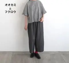 【美品】オオカミとフクロウ オオカミと風にゆれる月見草 ボーダーカットソー