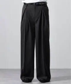【CLEL】リネンブレンド 3Dタックスラックス ブラック　xs