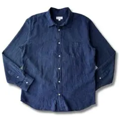 美品 25's GAP GP ブルー リネン コットン 無地 長袖 シャツ