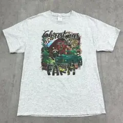 牧場のクリスマス　アニマル　可愛い　トップス　Tシャツ　古着　杢グレー　灰色　L
