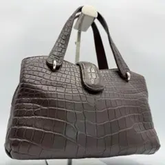 JRA認定 マットクロコダイル ハンドバッグ ブラウン 本革 センター取り