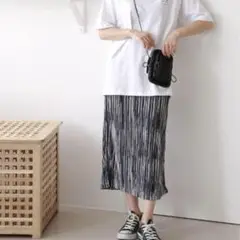 ストライプ プリーツ ナロースカート
