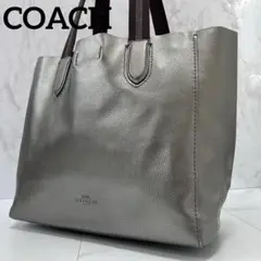 美品/A4収納 COACH レザー トートバッグ 肩掛け シルバー