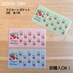 ラミネート貯金ポケット（12回　くまいちご柄）3枚　封筒貯金　saving