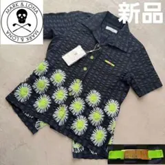 新品【マークアンドロナ】ストライプ柄×花柄 ロゴプレート 半袖ゴルフポロシャツS