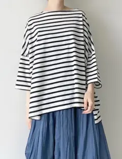 Samansa Mos2 blue/ボーダービッグTee/サマンサモスモスブルー