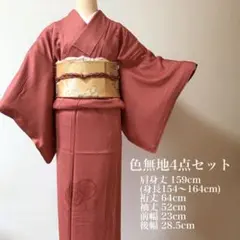 色無地 フルセット(着物・袋帯・帯締め・帯揚げ)正絹 しつけ糸付き