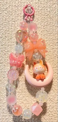 ラブブ×月　ピンク　ストラップ