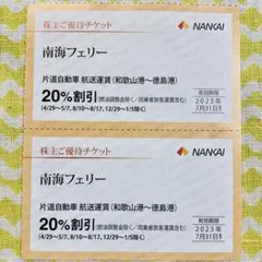 【2枚セット 】南海フェリー片道自動車航送運賃(和歌山港~徳島港)20%割引券