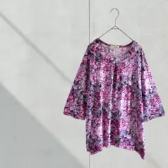3447【Sconosophia】カットソー　薄手　七分袖　ピンク　総柄　花柄