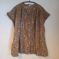 美品　花柄 半袖シャツ ブラウン系