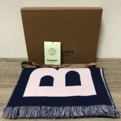 未使用 バーバリー ロゴ ジャガード マフラー ウール