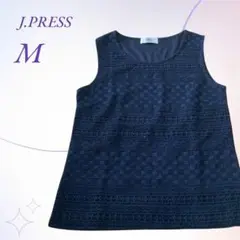 【美品】J.PRESS／総レース ノースリーブカットソー ネイビー