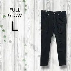 FULL GLOW　デニム　ダメージ　ストレッチ　ウエストゴム　黒