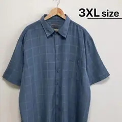 USA古着　半袖シャツ　3XL　ダスティーブルー　青　チェック柄　BRUNO