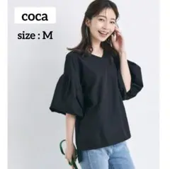 coca コカ バルーンスリーブ Vネックブラウス M ブラック トップス
