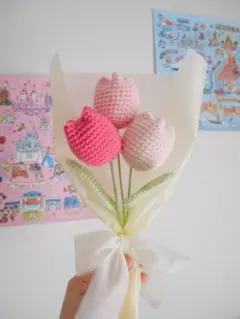 枯れない花束 チューリップ　プレゼント 誕生日 かぎ編み 毛糸の花