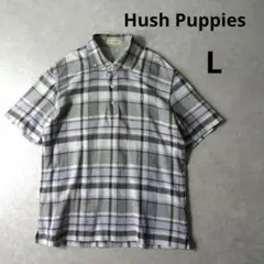 Hush Puppies　刺繍ロゴ　ボタンダウン半袖シャツ　チェック柄　Lサイズ