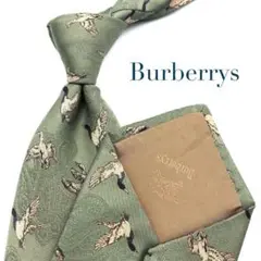 【美品】Burberrys ネクタイ 小紋 鳥 透かし模様 グリーン ペイズリー