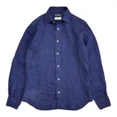 SHIPS シップス ウォッシュド リネン シャツ ネイビー Mサイズ