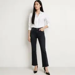 MOTHER デニム 24 ブラック クロップド 美脚 脚長 フレア カットオフ