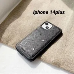 人気！iphone14plus レザーケース ポケット付 ブラック