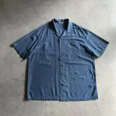 90s〜 USA label シルク オープンカラー シャツ 短丈 開襟 寒色