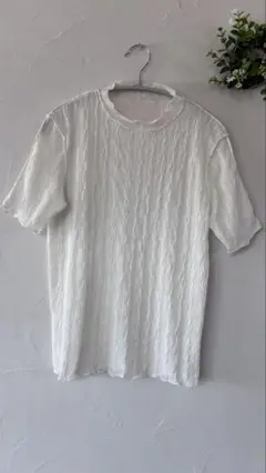 【再値下げ】ホワイト 半袖 フリル襟 トップス　M シアーシャツ