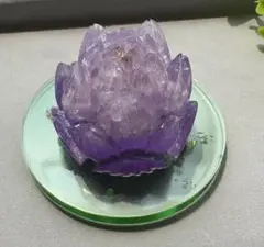 紫色クリスタル 蓮の花置物「オルゴナイト」