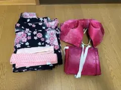 浴衣 作り帯 セット 花柄　黒