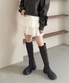 Kastane カスタネ　ワッシャーティアードミニスカート　ホワイト