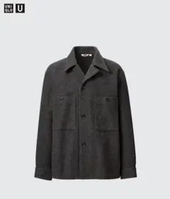 【美品】 UNIQLO U フリースジャージーオーバーシャツ グレー Lサイズ