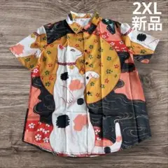 新品　猫　ネコ　ねこ　柄シャツ　和柄　和風　月　半袖　浮世絵　招き猫　白ネコ