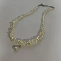ホワイトパール二重ネックレス　パール　上品　パーティ　飾り　綺麗